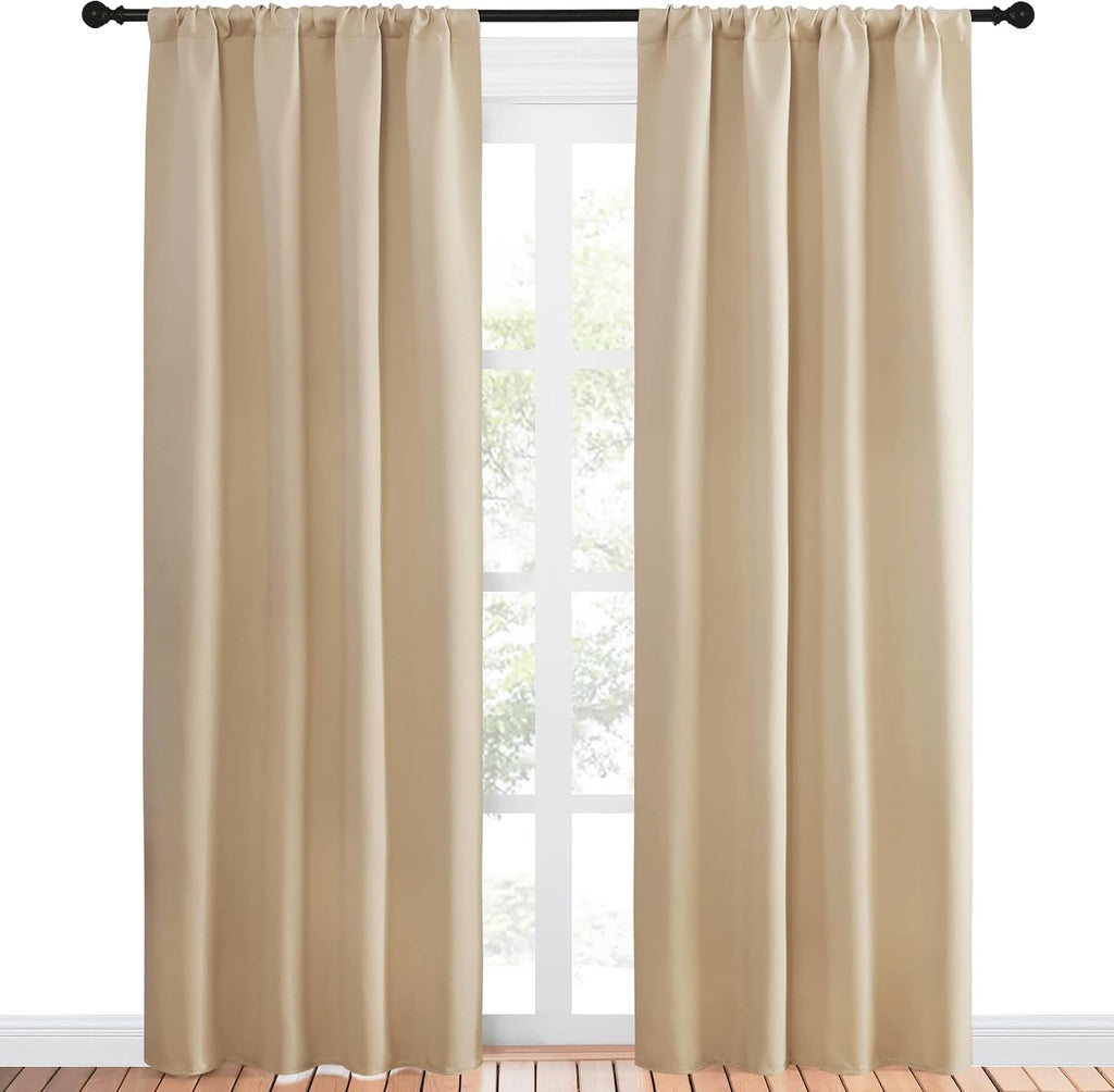 NICETOWN Kitchen Room Darkening Curtains - Panel Home Fashion Thermal Insulated Solid Rod Pocket Curtains for Window(Biscotti Beige, 1…