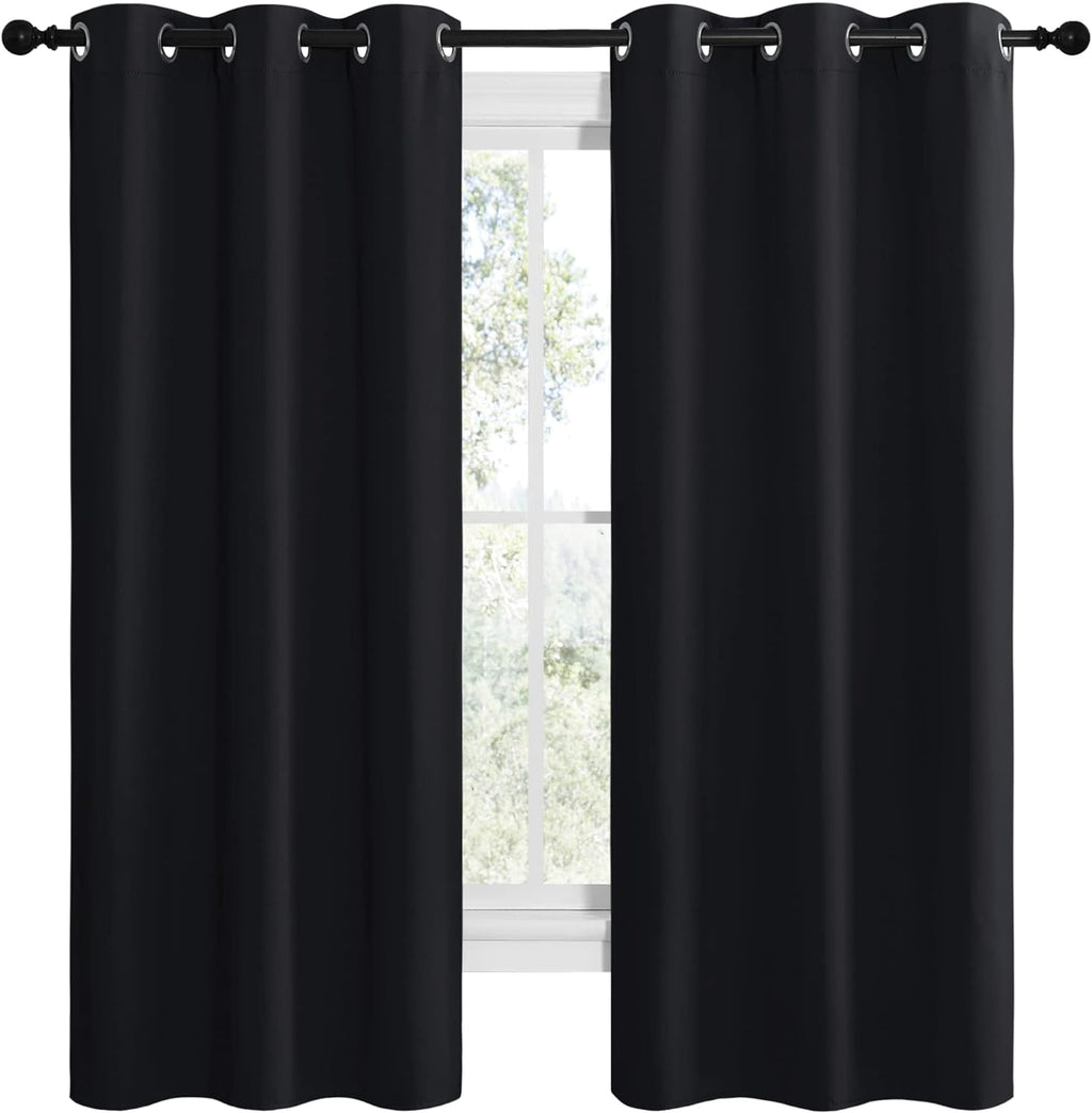 NICETOWN Bathroom Blackout Thermal Curtains and Drapes, Black Solid Thermal Insulated Grommet Blackout Drapery Panels for Window (2…