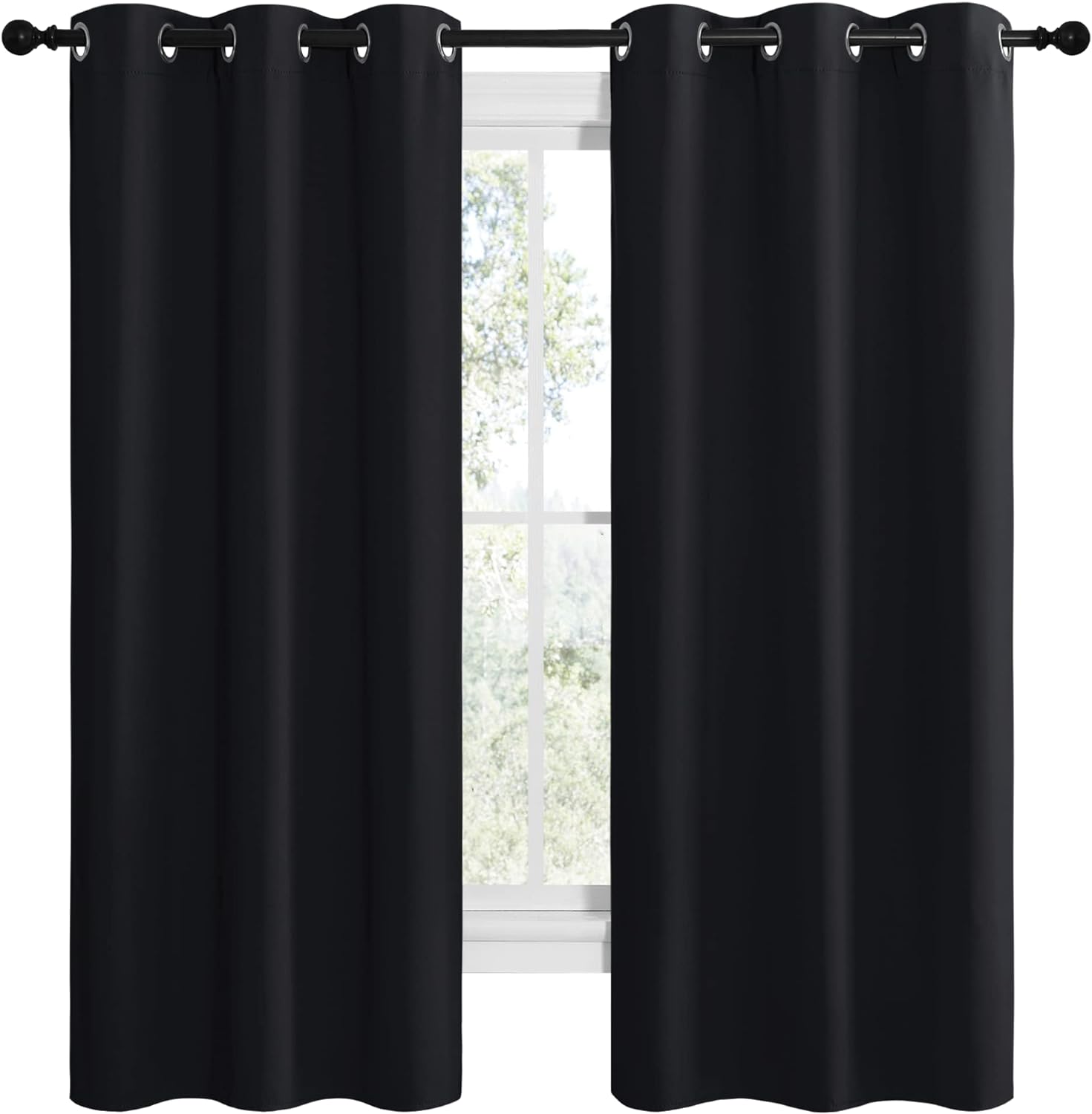 NICETOWN Bathroom Blackout Thermal Curtains and Drapes, Black Solid Thermal Insulated Grommet Blackout Drapery Panels for Window (2…