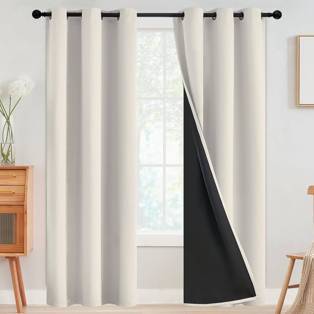 SimpleHome 100% Blackout Curtains for Bedroom, Thermal Insulated Cream Grommet Window Drapes Room Darkening Curtains for Living Room with Bl…