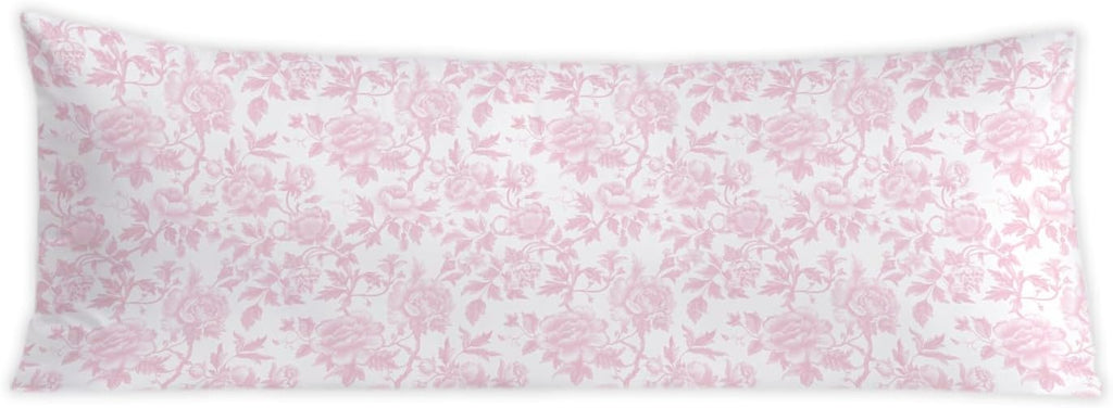 Pink Chinoiserie Floral 20x54 Body Pillow Cover, Grandmillennial Home Decor, Chinoiserie Decor, Vintage Pink and White Flower Decorative…