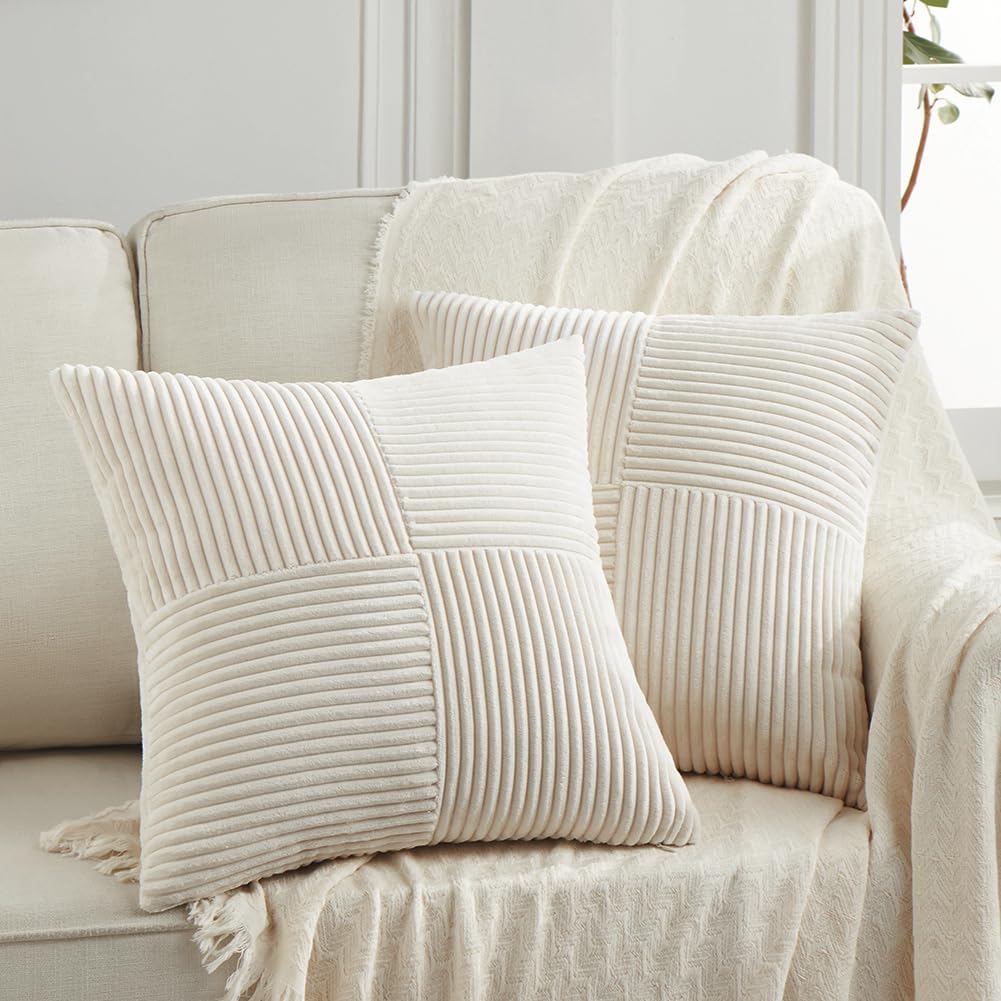 Fancy Homi Cream Decorative Throw Pillow Covers 16x16 Inch for Living Room Couch Bed Sofa, Rustic Farmhouse Boho Home Decor, Soft Corss…