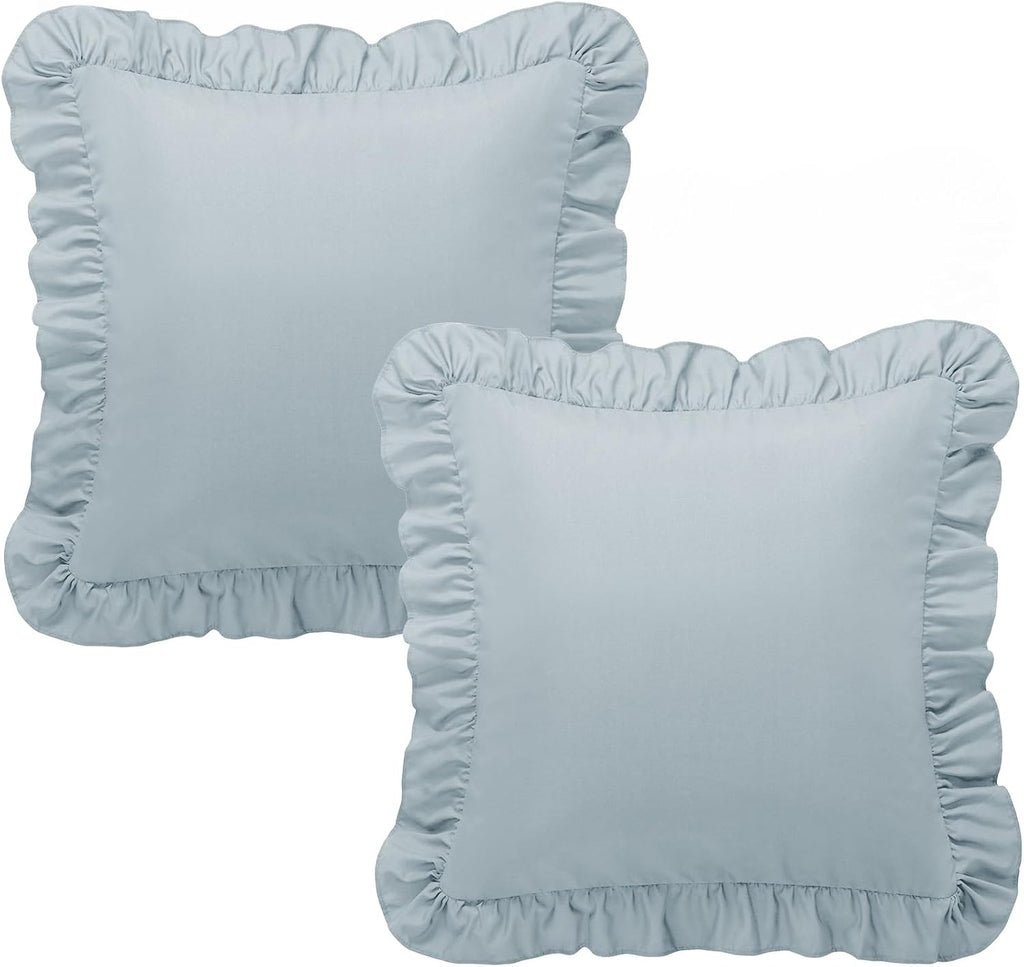KKJIAF Ruffle Pillow Cases 20x20 Inches, Dusty Blue Square Ruffled Pillow Covers Set of 2, Microfiber Wrinkle Resistant Pillow Shams with…