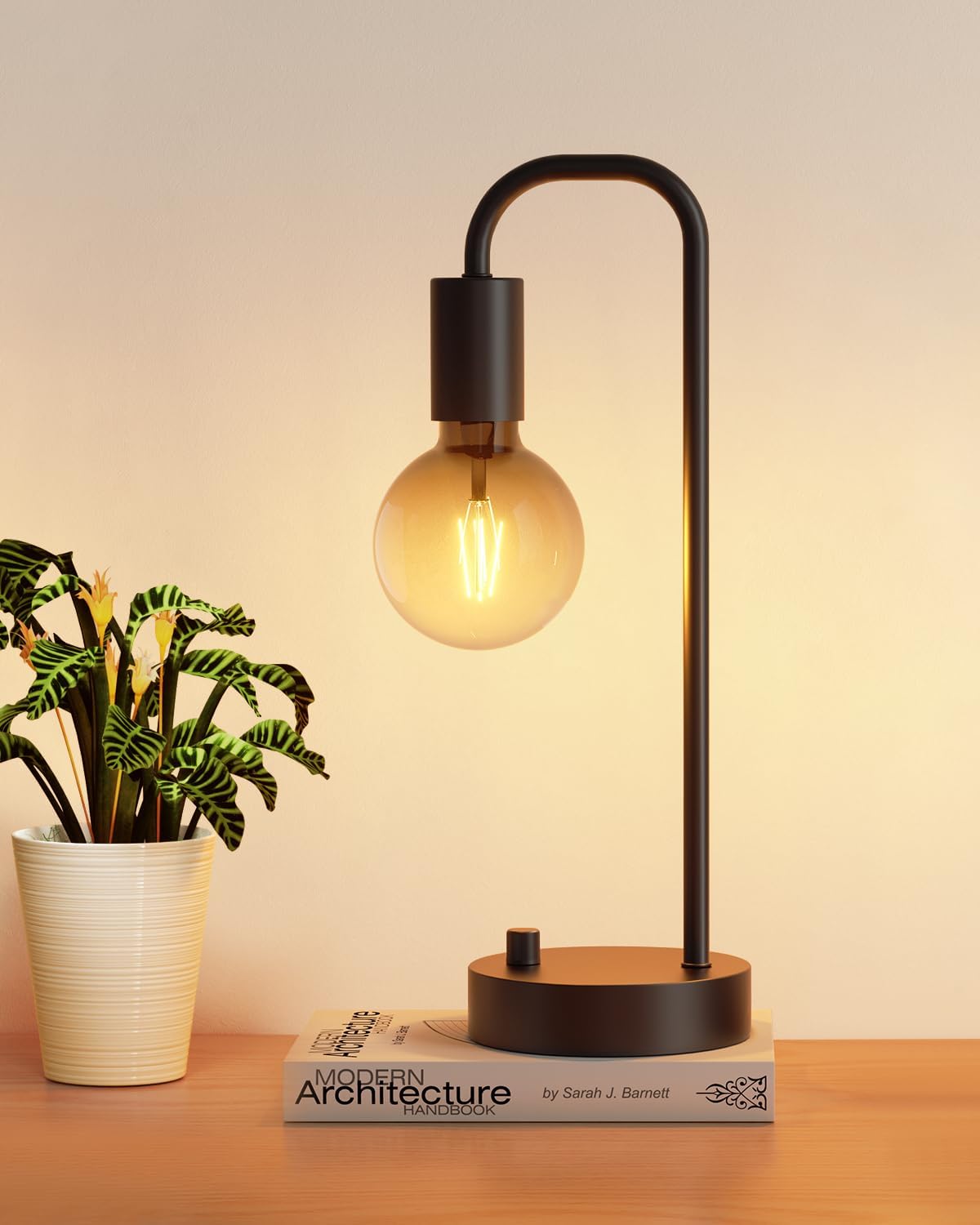 ONEWISH Industrial Table Lamp for Bedroom, Fully Dimmable Modern Bedside Lamps with 2700K Warm Light Bulb for Kids Reading, Minimalist…