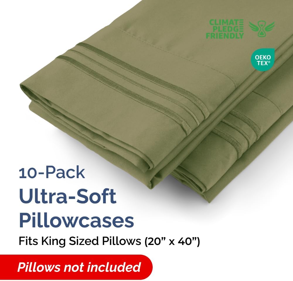 King Pillow Cases Set of 10 - Ultra Soft Hotel Quality Pillowcase Covers - Comfy. Cozy & Wrinkle Free - Shrink, Stain and Fade Resistant…