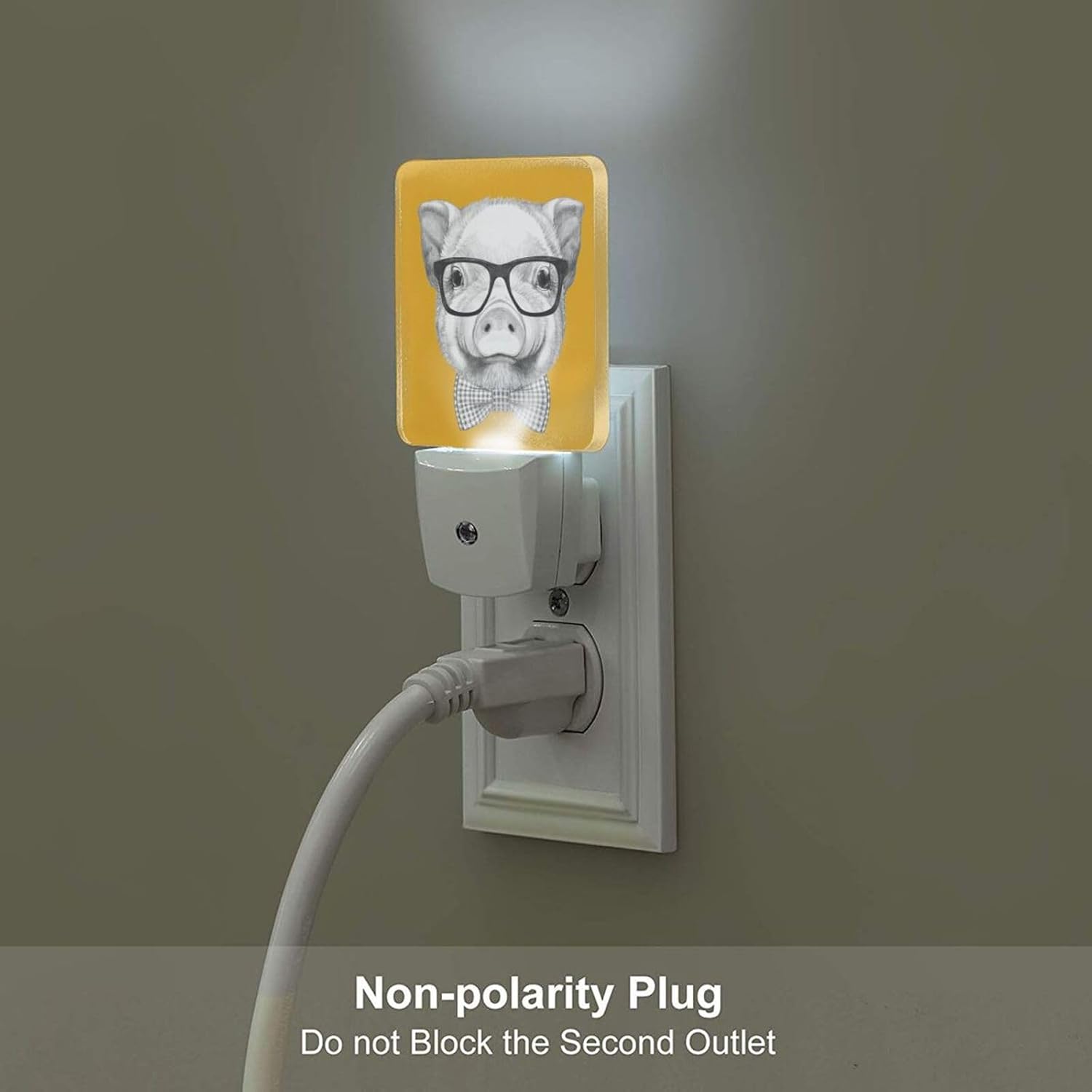 Pig with Glasses Night Light, Plug-in Night Lights with Dusk to Dawn Sensor for Stairway, Hallway, Bedroom Sleep Friendly Ideal for…