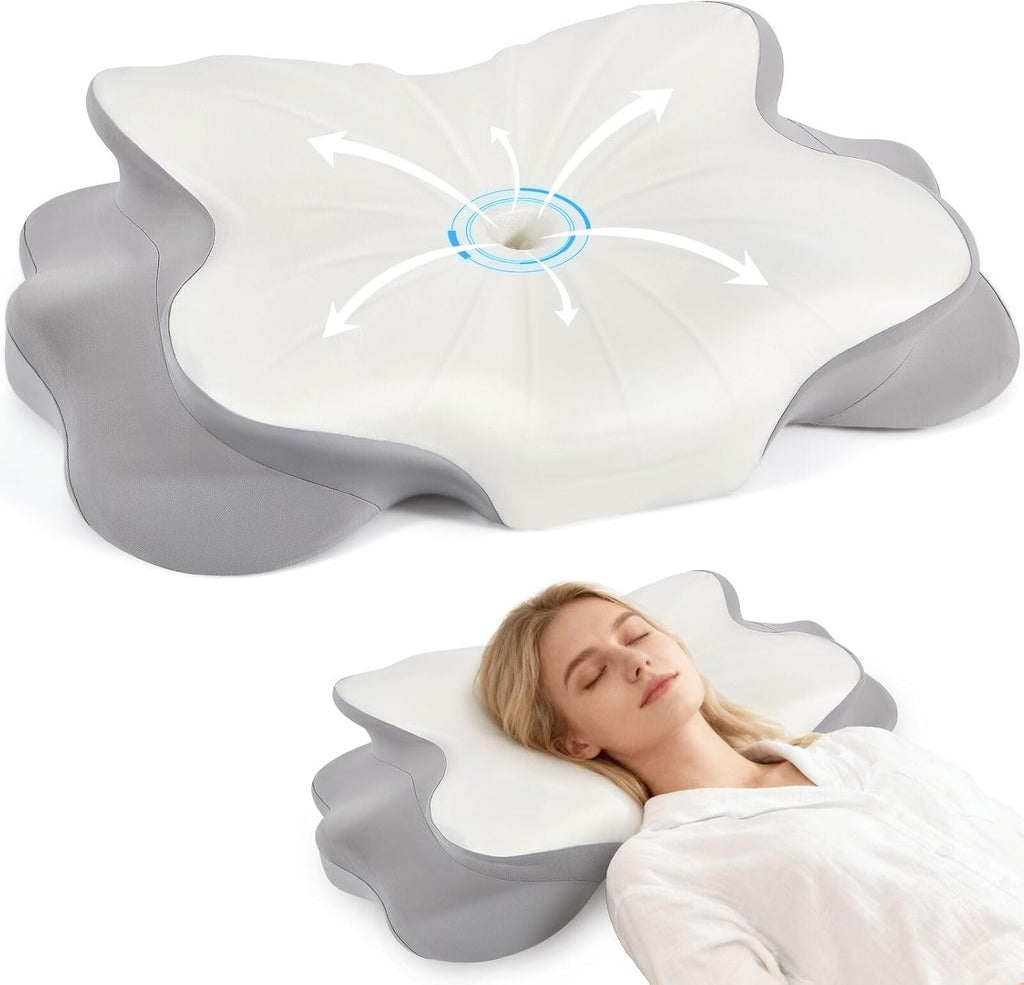 Famkcy Cervical Pillow for Neck, Ergonomic Memory Foam Pillows for Neck with Ice Silk Pillowcase, Adjustable Contour Neck Support Pillow fo…