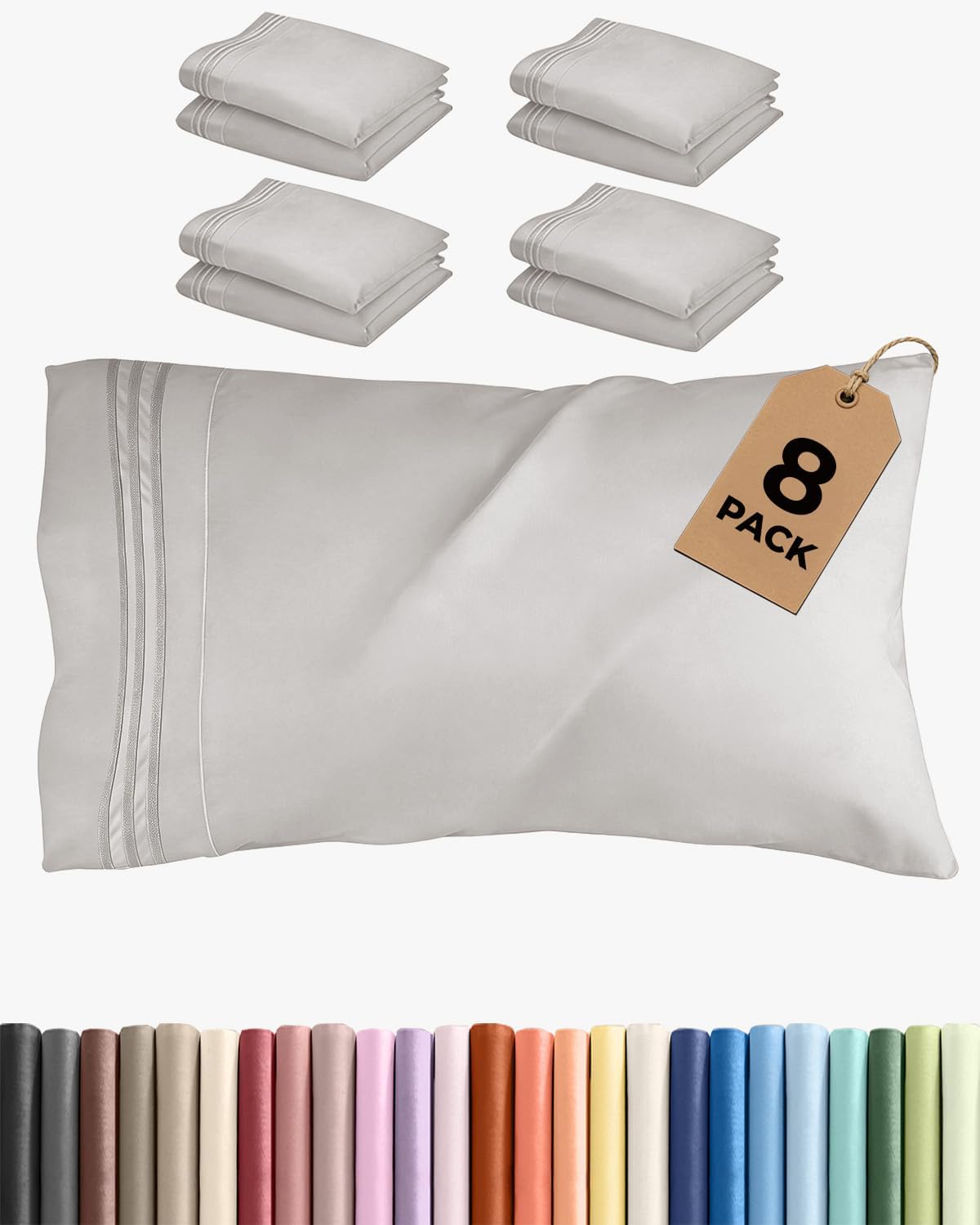 King Standard Pillow Cases Set of 8 - Ultra Soft Hotel Quality Pillowcase Covers - Comfy & Wrinkle Free - Shrink & Fade Resistant…