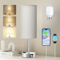 Fenmzee Light Grey Table Lamp for Nightstand - 3 Way Dimmable Touch Bedside Lamp USB C and A Charging Ports and AC Outlet, Small Desk…