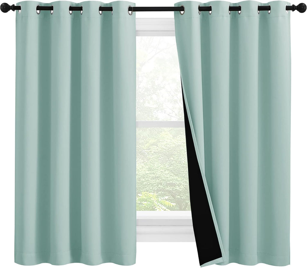 Nicetown 100% Blackout Curtains 57 inches Long, Double-Deck Completely Blackout Window Treatment Thermal Insulated Lined Drapes for Small W…
