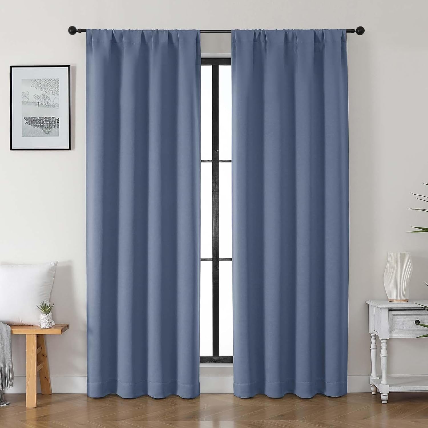 Gwine Denim Blue Blackout Curtains for Bedroom 84 inches Long 2 Panels Set, Solid Noise Reducing Thermal Insulated Blackout Curtains for…
