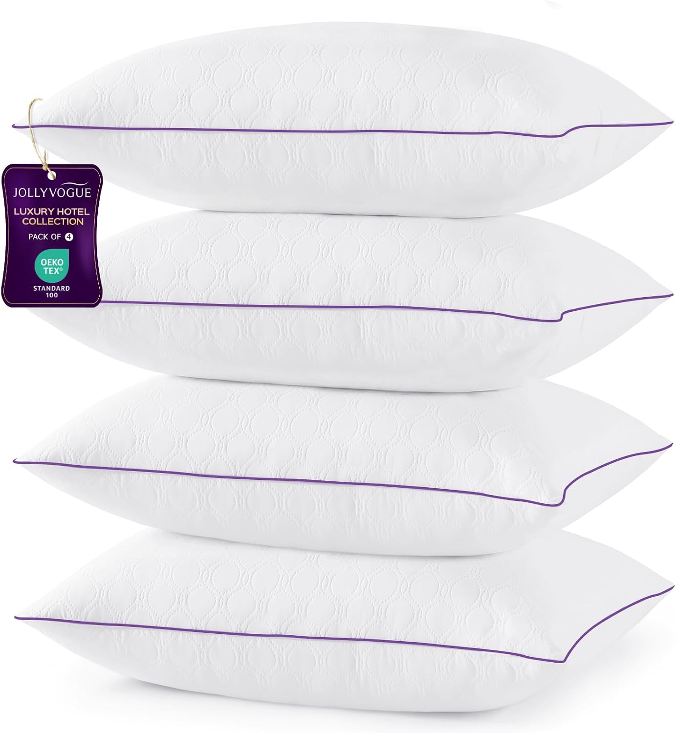 Jollyvogue Pillows Standard Set of 4, Bed Pillow for Side, Back, and Stomach Sleepers, Down Alternative Filled Full Size Pillows, Luxury Ho…
