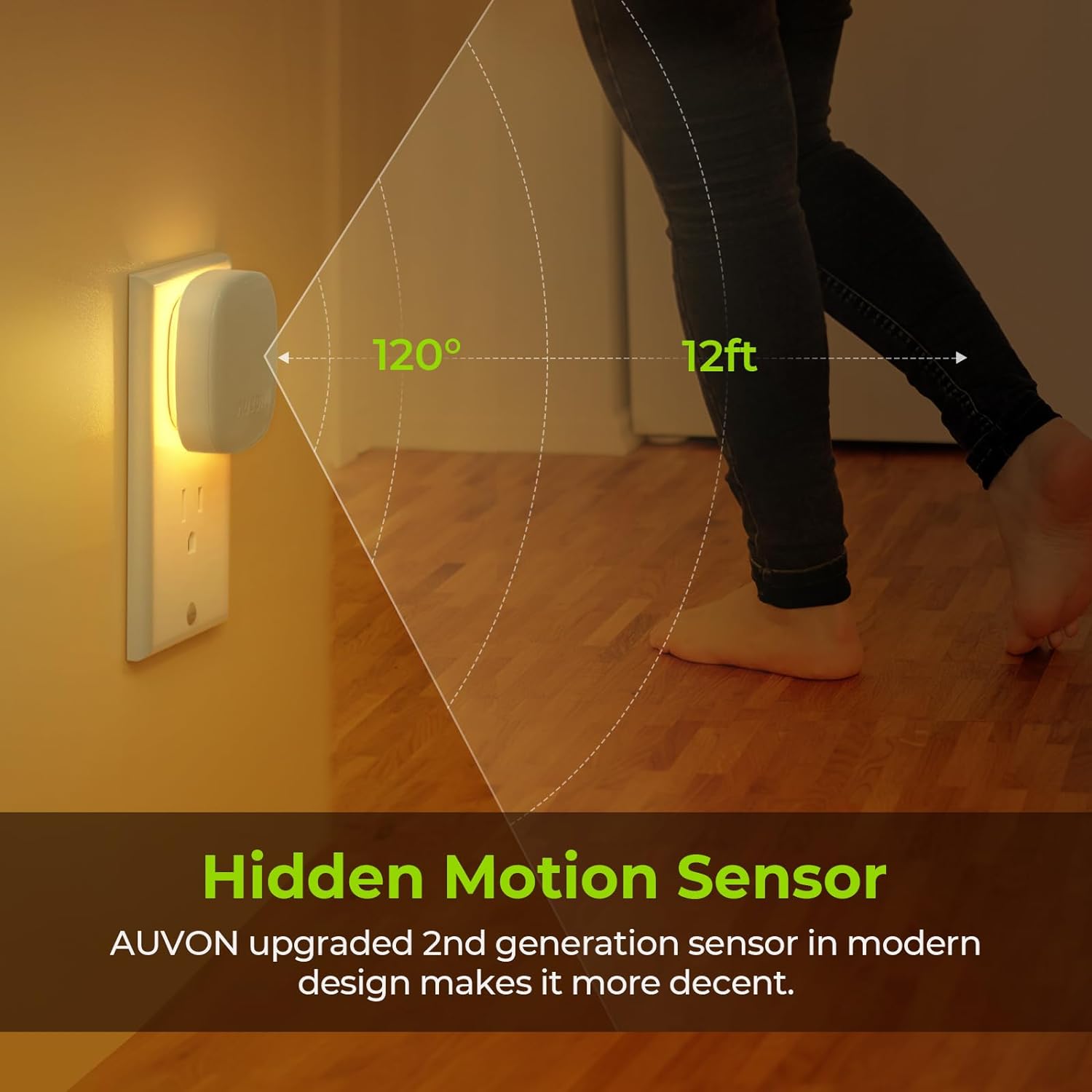 AUVON Plug-in LED Backlit Night Light with Motion Sensor & Dusk to Dawn Sensor, Dimmable Warm White Nightlight with 1-50 lm Adjustable…