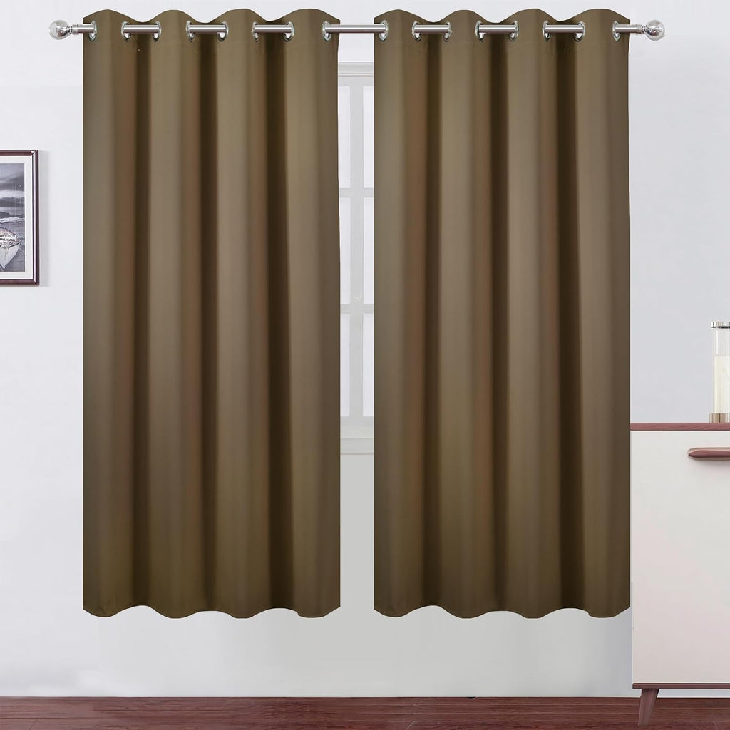 Lemomo Brown Thermal Blackout Curtains/52 x 72 Inch/Set of 2 Panels Room Darkening Curtains for Bedroom 72 Inch silver