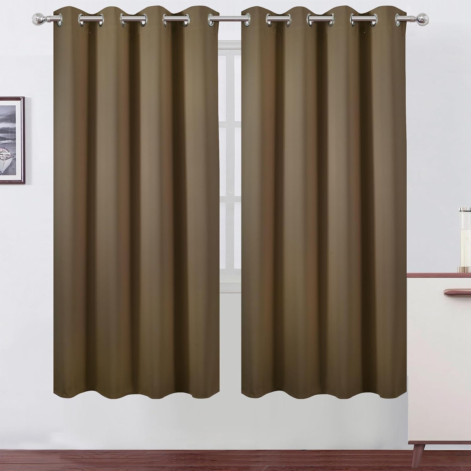 Lemomo Brown Thermal Blackout Curtains/52 x 72 Inch/Set of 2 Panels Room Darkening Curtains for Bedroom 72 Inch silver