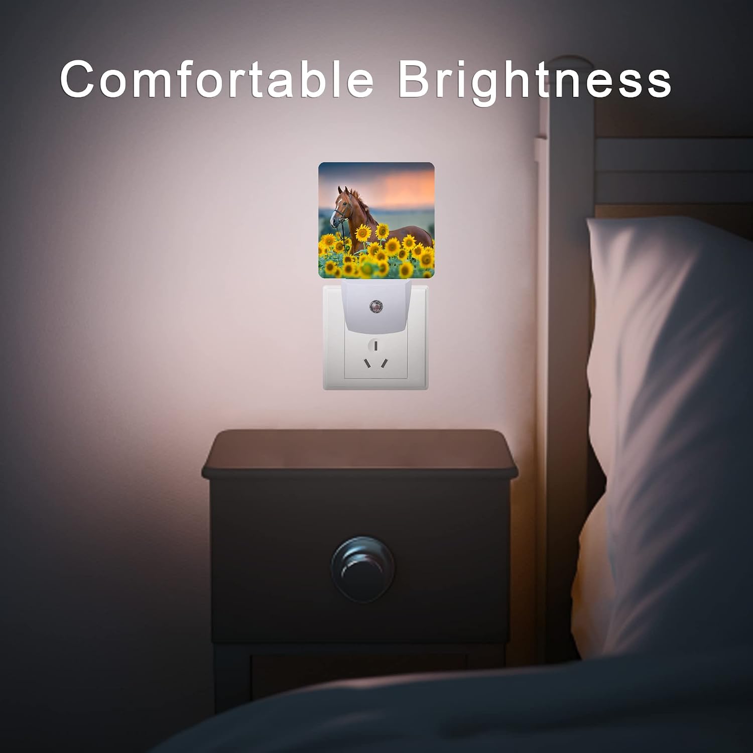 Horse Night Light, Sunflower Farm Animal Horses Plug-in Night Lights with Dusk-to-Dawn Sensor for Women/Girls/Boys Gift Sleep Friendly…