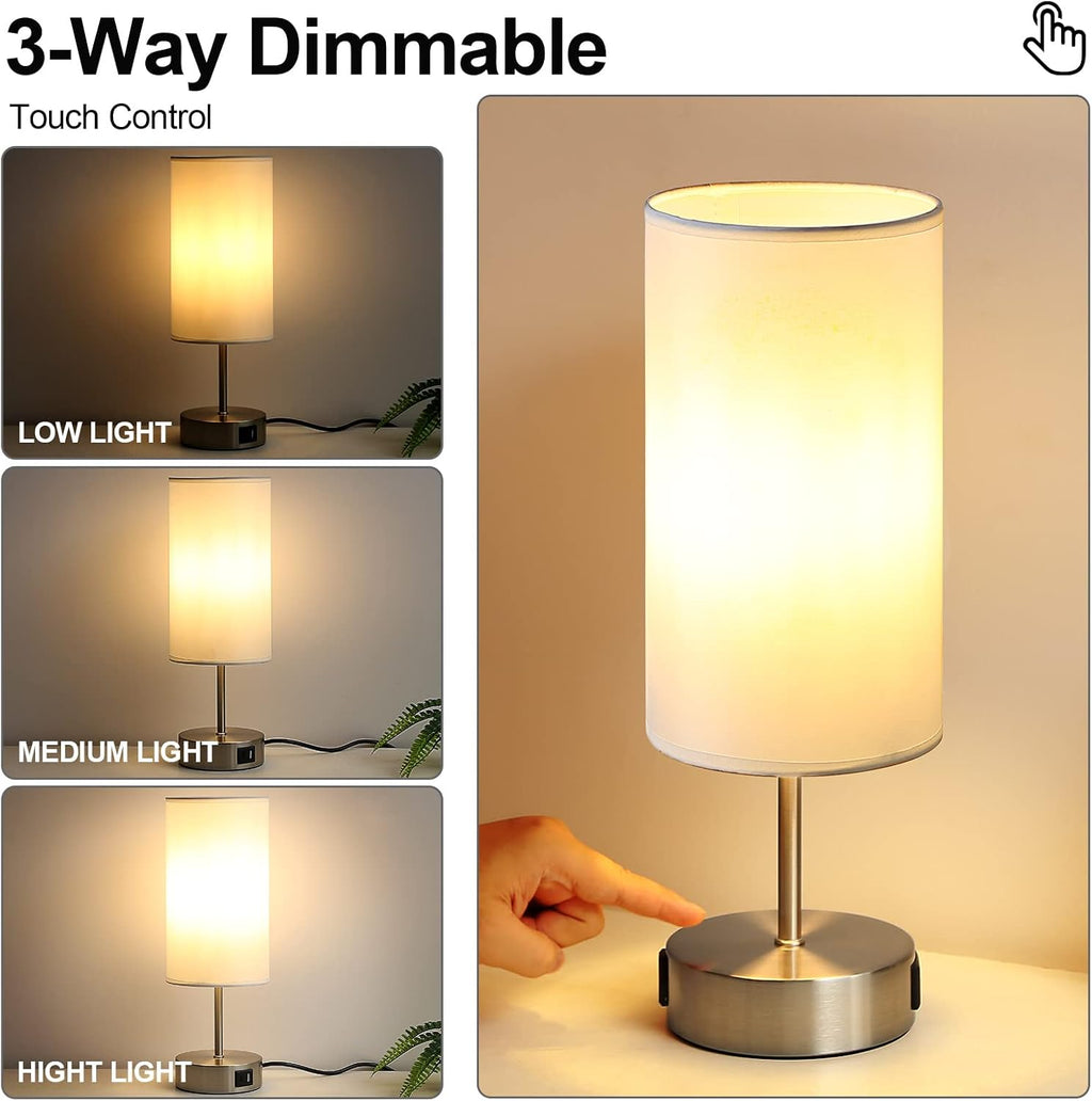 Yarra-Decor Bedside Lamp with USB A+C Charging Ports & AC Outlet Touch Control Table Lamp for Bedroom 3 Way Dimmable Nightstand Lamp with…