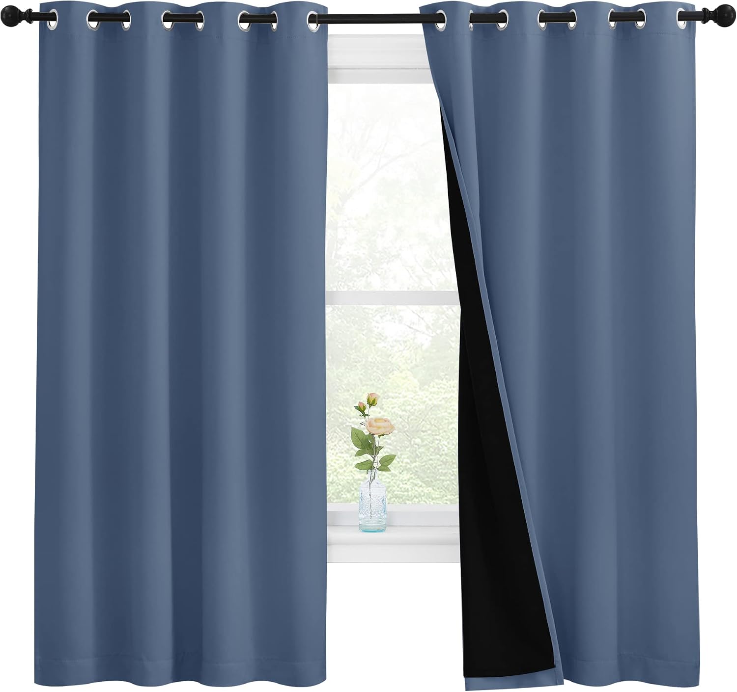 Nicetown 100% Blackout Curtains with Black Liners, Thermal Insulated Full Blackout 2-Layer Lined Drapes, Energy Efficiency Window Draperies…