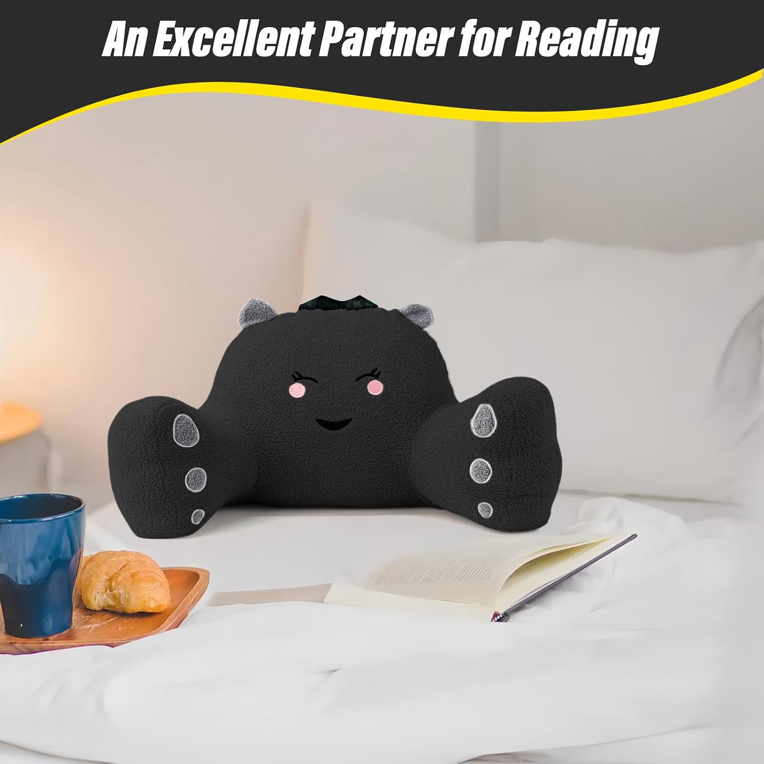 Ajicong Reading Pillow for Sitting in Bed Couch Teens/Adult, Back Rest Pillow for Sitting Up in Bed with Shredded Memory Foam, Includes Arm…