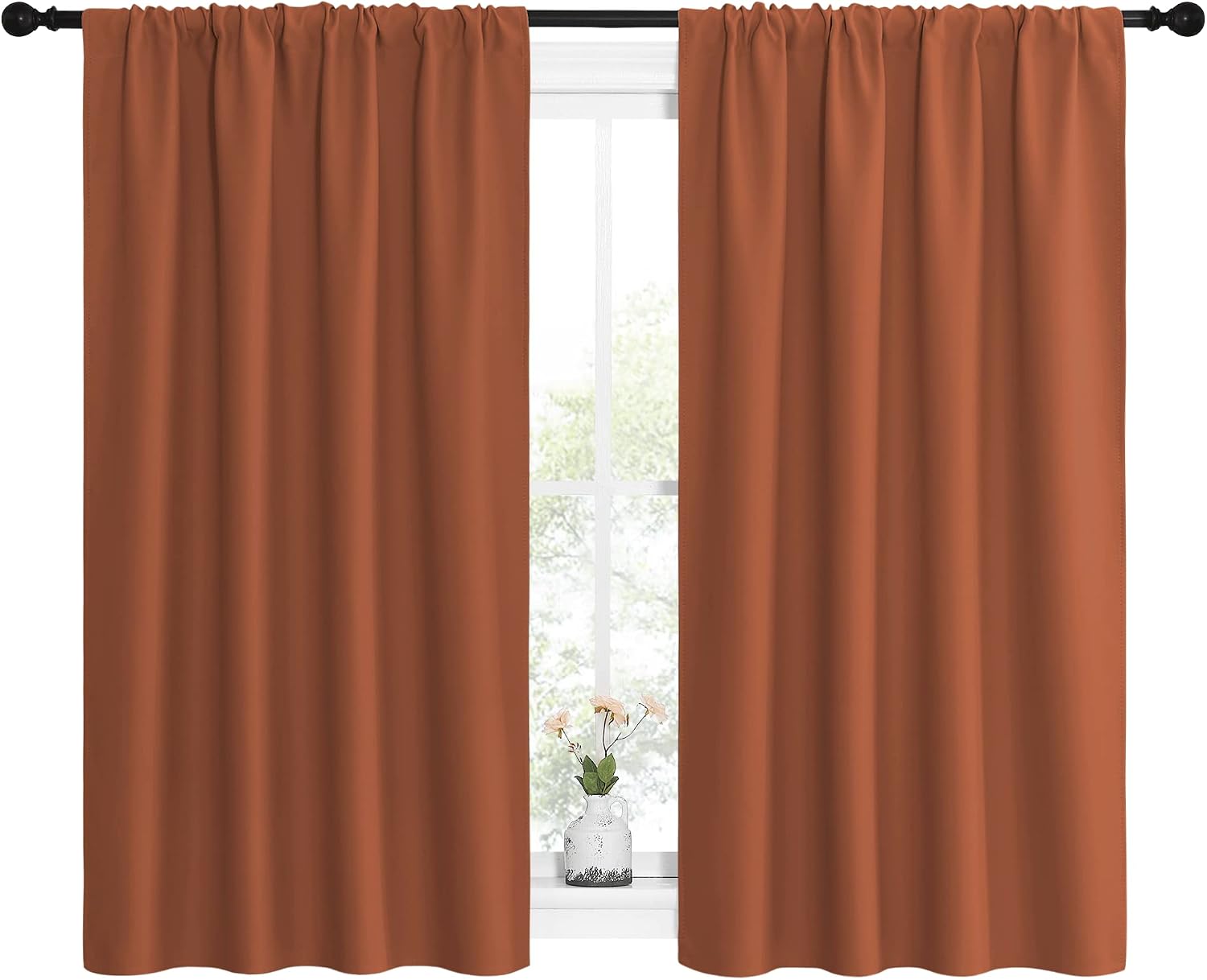 NICETOWN Blackout Curtains and Drapes - Thermal Insulated Solid Rod Pocket Blackout Draperies/Panels (Burnt Orange, 1 Pair, 42 by 54 inches)