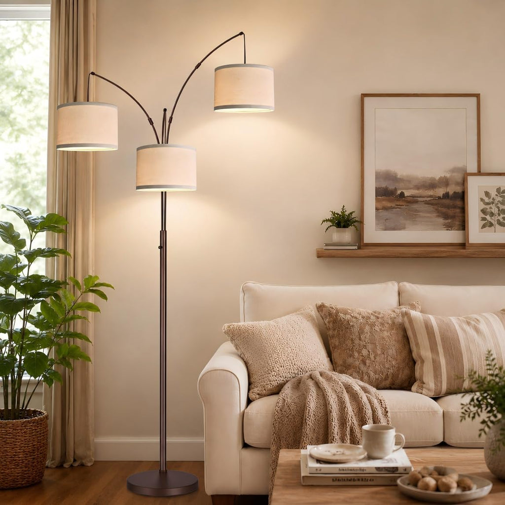 Dimmable Floor Lamp - 3 Lights Arc Floor Lamps for Living Room, 1000LM Modern Tall Standing Lamp With Beige Shades, Mid Century Tree…