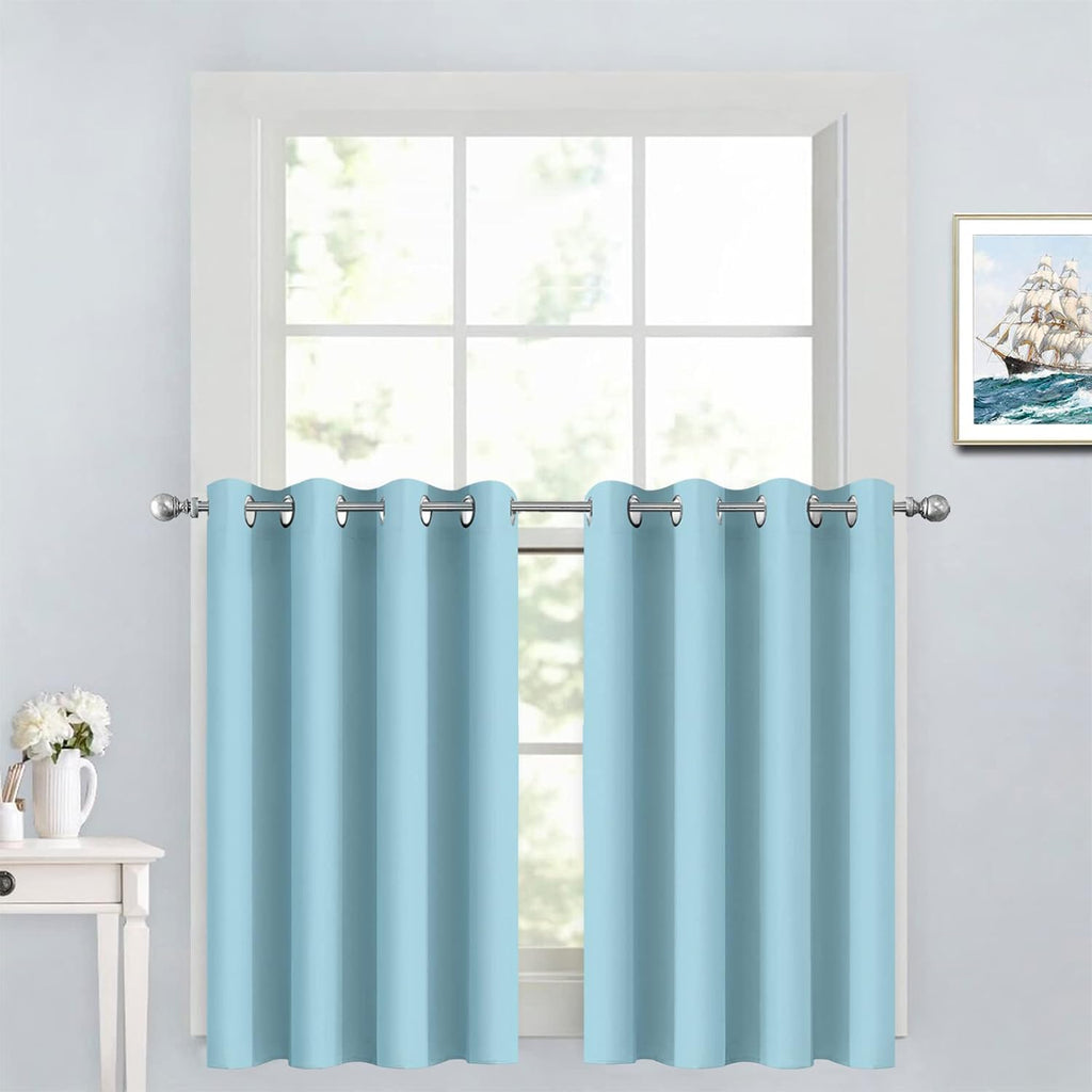 Yakamok Blackout Window Valances for Kitchen Thermal Insulated Blackout Grommet Top Curtain for Bedroom, Sky Blue, 52x36 Inch, 2 Panels