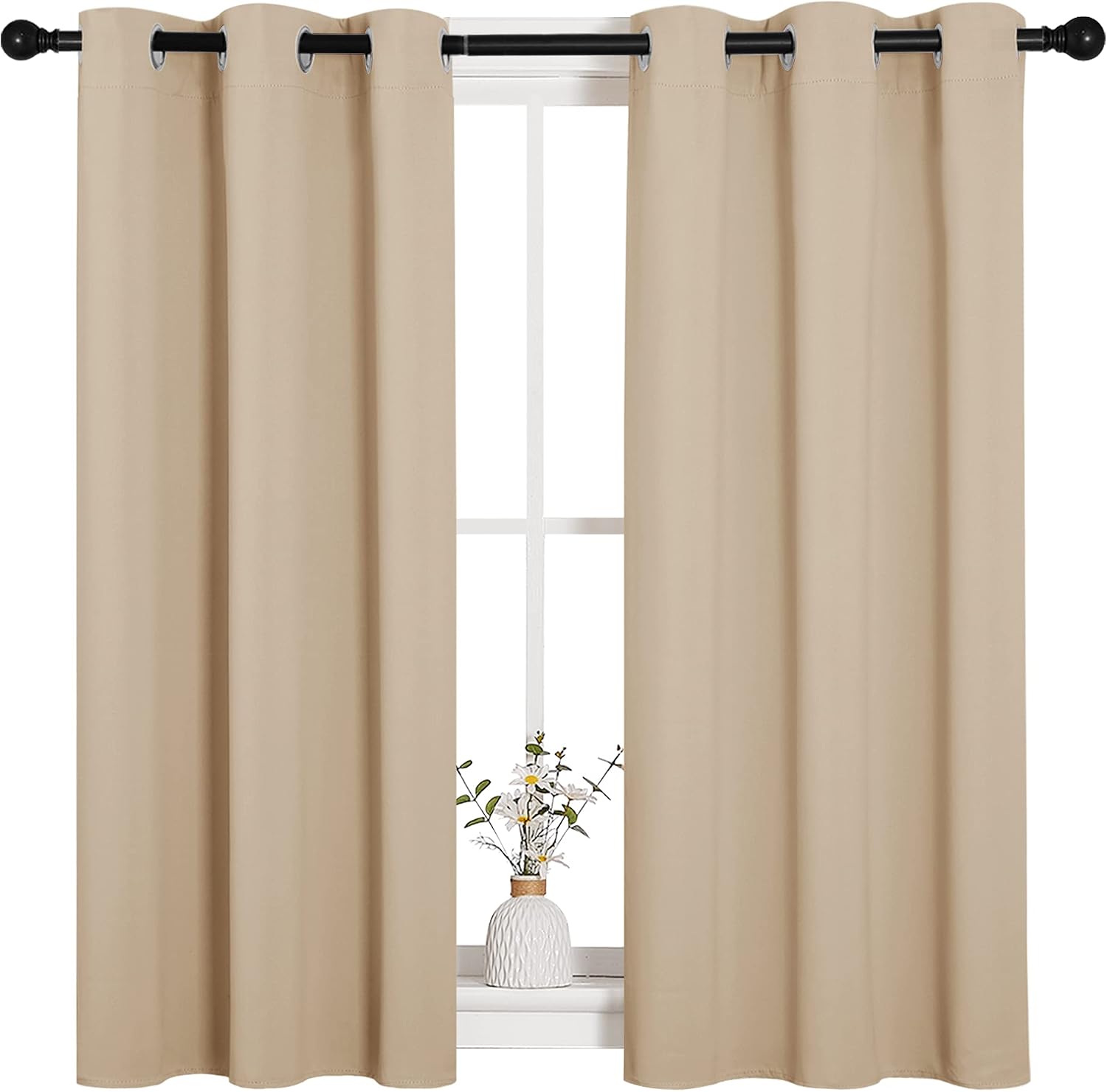 NICETOWN Room Darkening Curtain Panels for Cafe, Thermal Insulated Grommet Room Darkening Draperies/Drapes for Window (Biscotti Beige, 2…