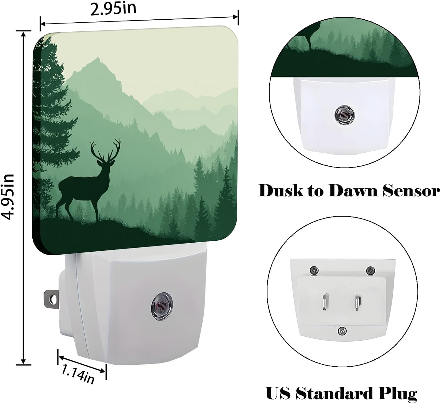 Misty Mountains Forest Night Light, Silhouette Deer Plug Into Wall for Boys Girls Bedroom Decorative Square Night Light Lamp 0.5w Sleep…