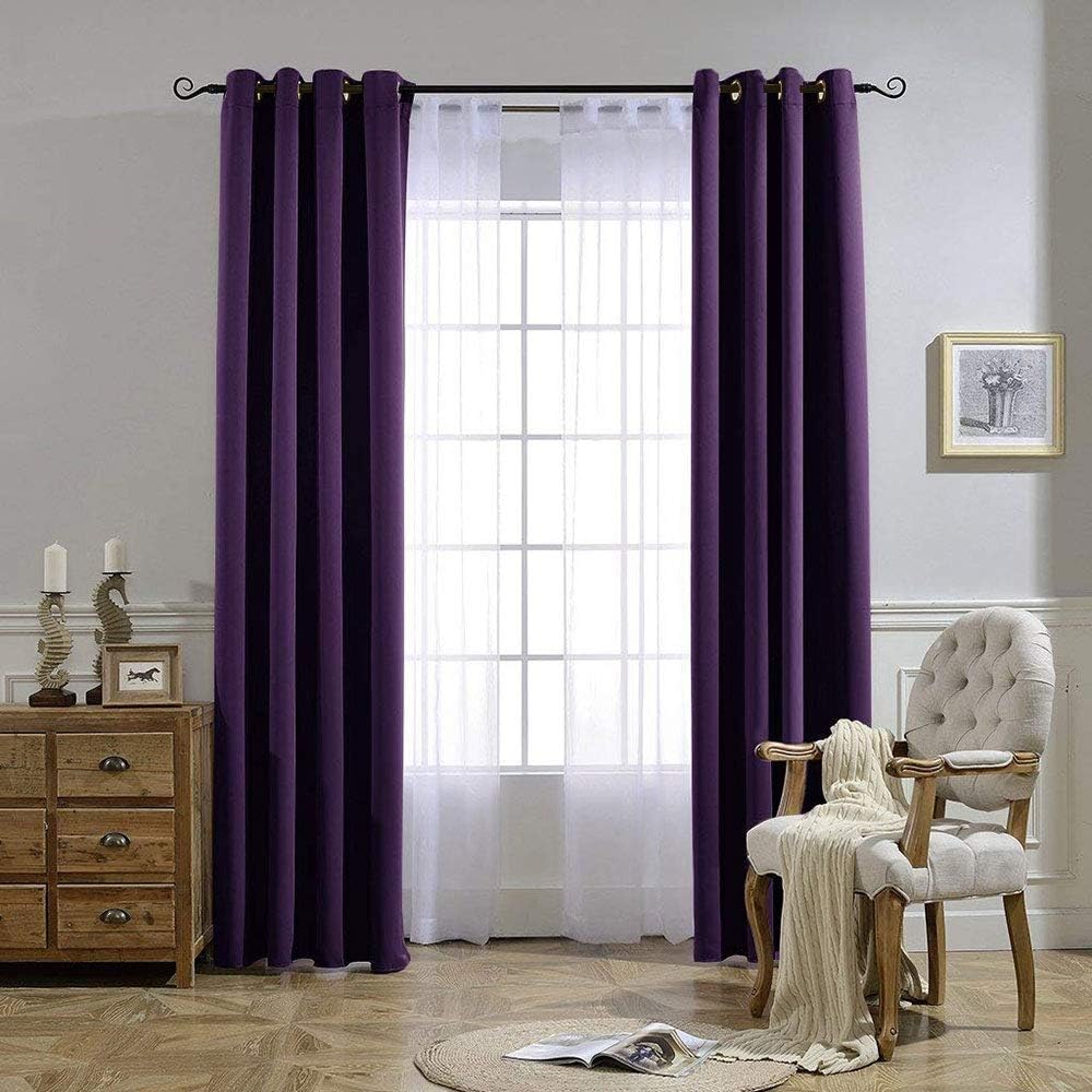 Nicetown Blackout Curtains Drapery Panels - Window Treatment Royal Purple Blackout Curtains/Panels for Bedroom/Living Room Window, 84 inche…