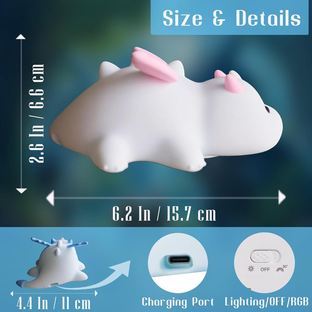 Dragon Night Light, Cute Pink Dragon Gifts, Soft Silicone Lamp with 3 Level Warm Light and RGB Changing, Breastfeeding Nursery Portable…