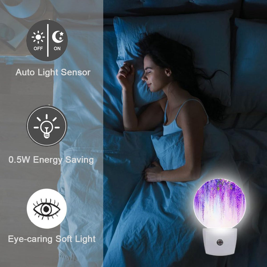 Purple Wisteria Flower Night Light Plug-in Sleep Lamp Led Dusk to Dawn Night Light for Bedroom