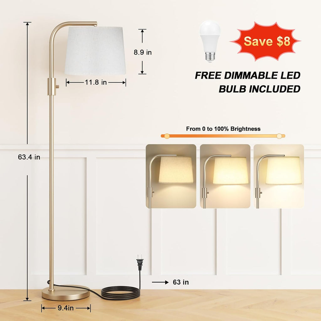 Ambimall Fully Dimmable Floor Lamp with 9W LED Bulb, Standing Lamp for Living Room with Adjustable Head, Modern Tall Light with Rotary…