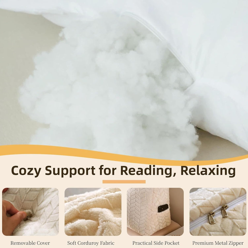 Headboard Pillow Full Size, Reading Pillow for Bed, Leaf Pattern Wedge Pillow, Tufted Backrest Support, Headboard Substitute, Beige