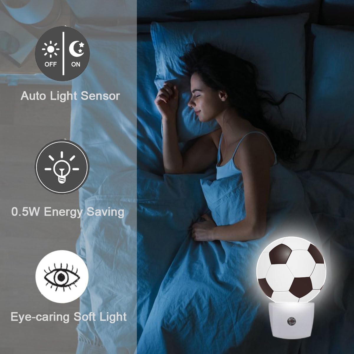 Football Plug in Night Light Auto Light Round Lamps Energy Saving Gift for Women Men Friends