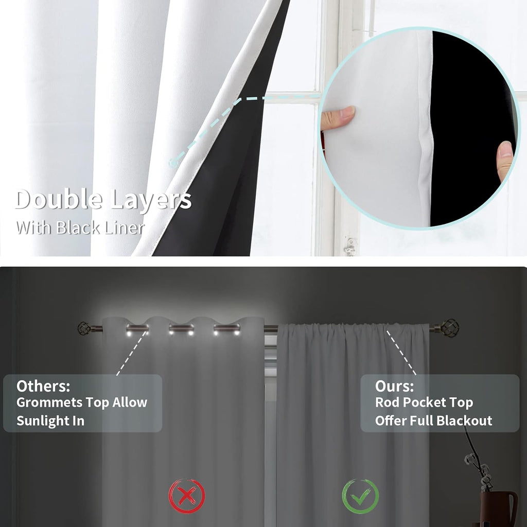 BGment Thermal Insulated 100% Blackout Curtains for Bedroom with Black Liner, Double Layer Full Room Darkening Noise Reducing Rod Pocket…