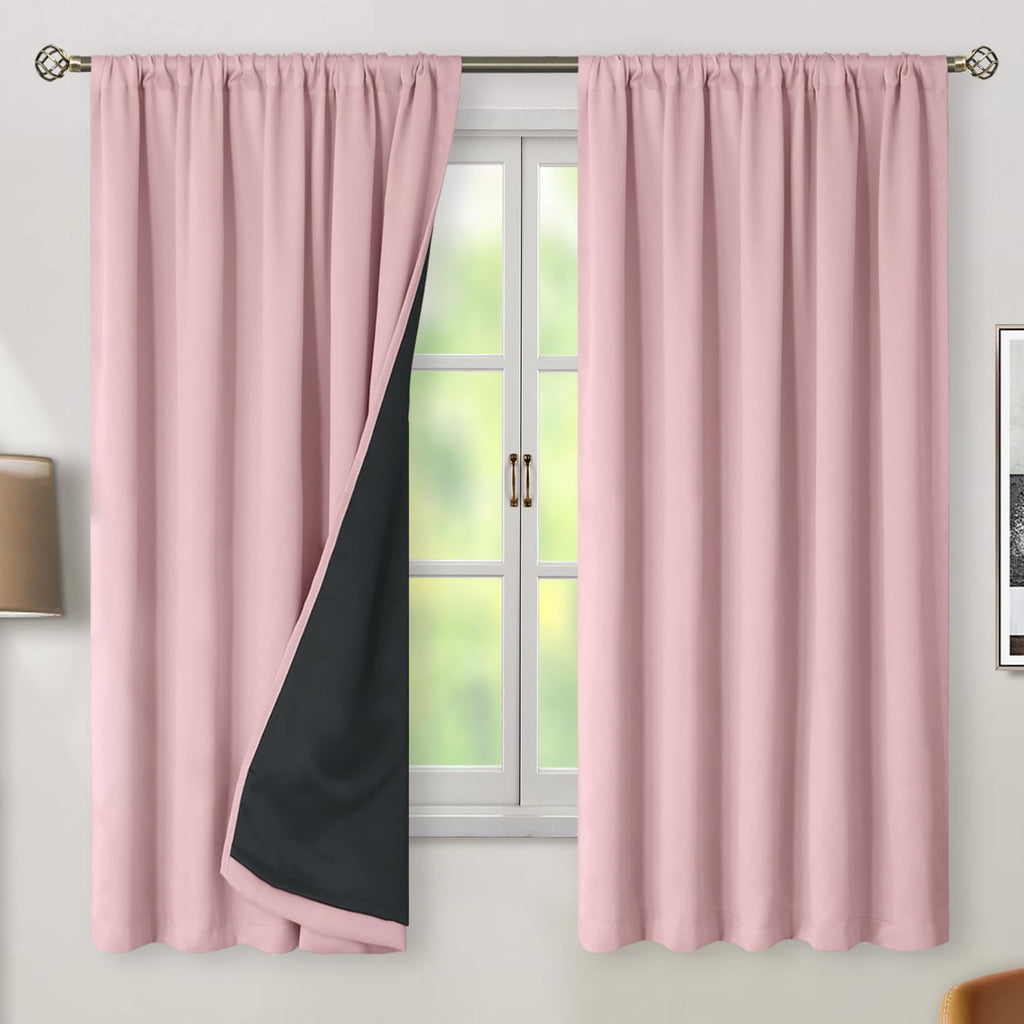 BGment Full Blackout Curtains with Thermal Insulation Liner Curtains 63 Inches Long, Rod Pocket and Back Tab Double Layer Room Darkening…
