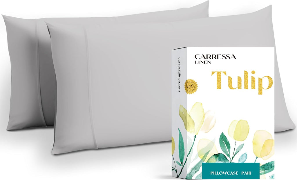 Carressa Linen 100% Egyptian Cotton Standard/Queen Size Pillow Cases Set of 2-800 Series Tulips Collection Queen Pillow Cover for…