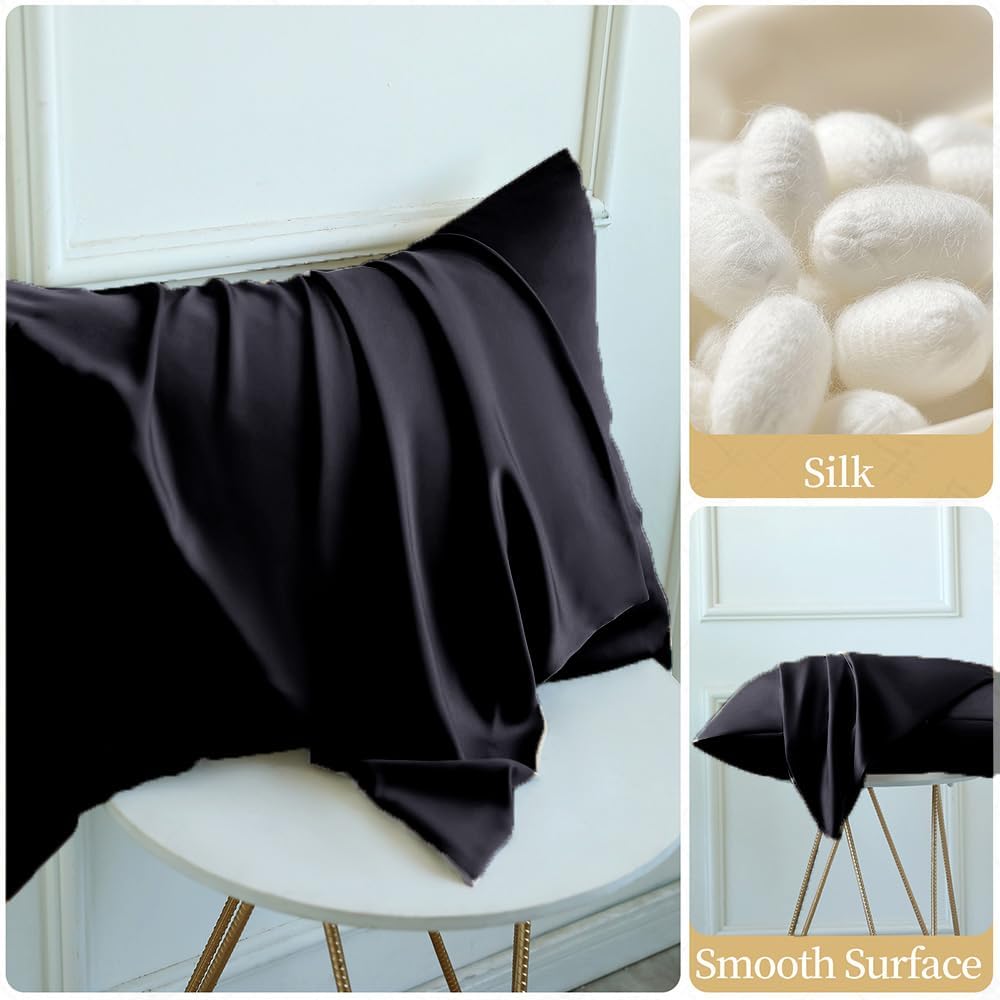Mulberry Silk Pillowcase for Hair and Skin Standard Size 20"X 26" with Hidden Zipper Soft Breathable Smooth Cooling Pillow Covers for…