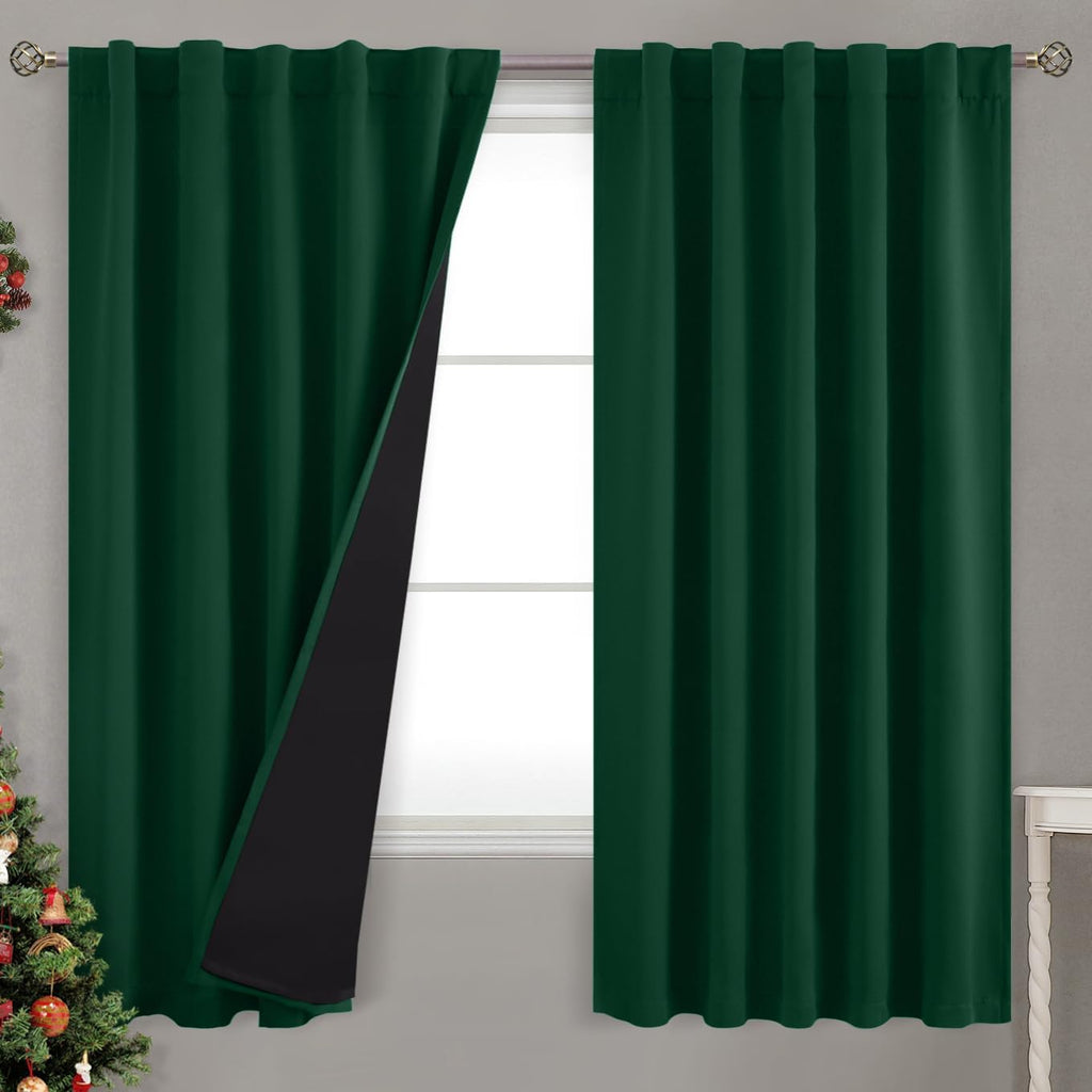BGment 100% Thermal Insulated Blackout Curtains 63 Inches Long with Liner, Rod Pocket and Back Tab Double Layer Noise Reduce Room…