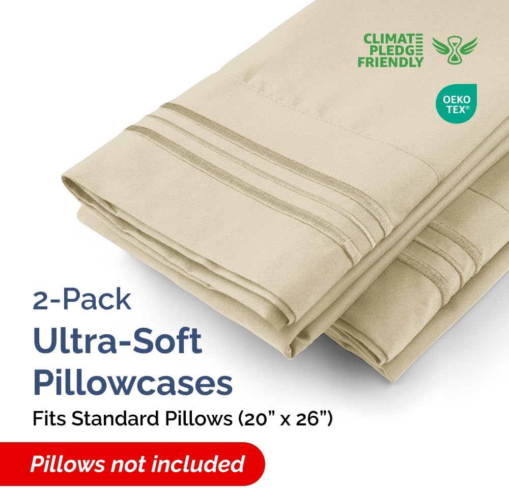 Standard Pillow Cases Set of 2 - Ultra-Soft Hotel Quality Pillowcase Covers - Comfy & Wrinkle Free - Stain and Fade Resistant - Machine…