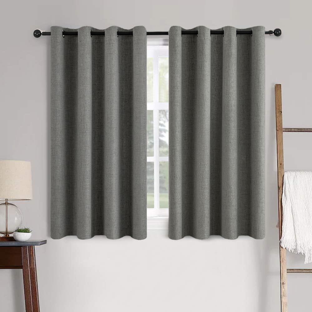 Miulee Linen Texture Curtains for Bedroom Solid 100% Blackout Thermal Insulated Dark Grey Curtains Grommet Room Darkening Drapes Luxury Dec…
