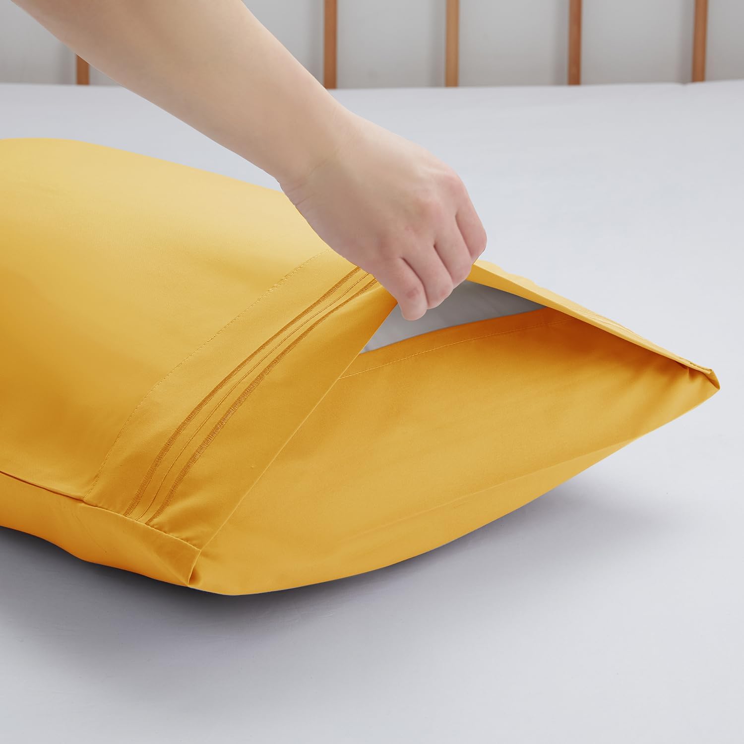 Nestl Yellow King Pillow Cases 2 – Soft King Size Pillow Case, 1800 Brushed Microfiber Pillowcases, Envelope Closure Pillowcase, King Pillo…