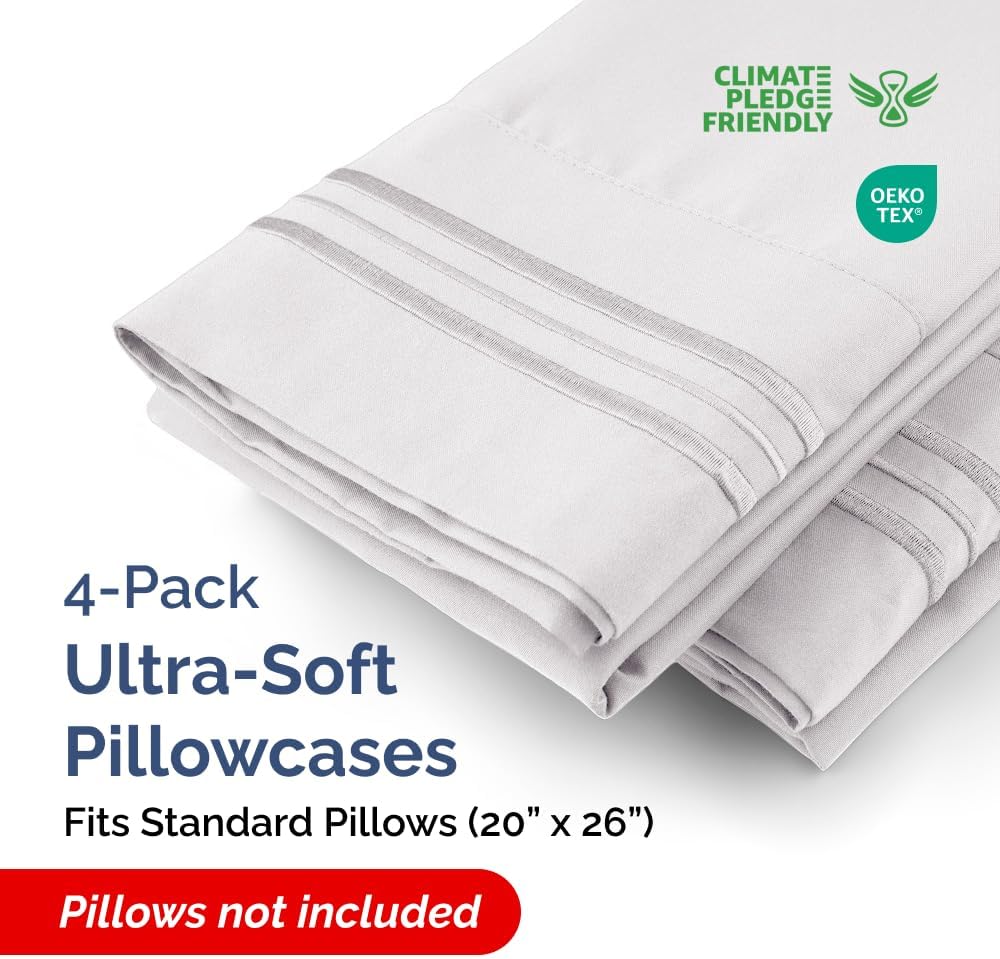 Standard Pillow Cases Set of 4 - Ultra Soft Hotel Quality Pillowcase Covers - Comfy Bedding for Women, Men, Kids & Teens - Machine…