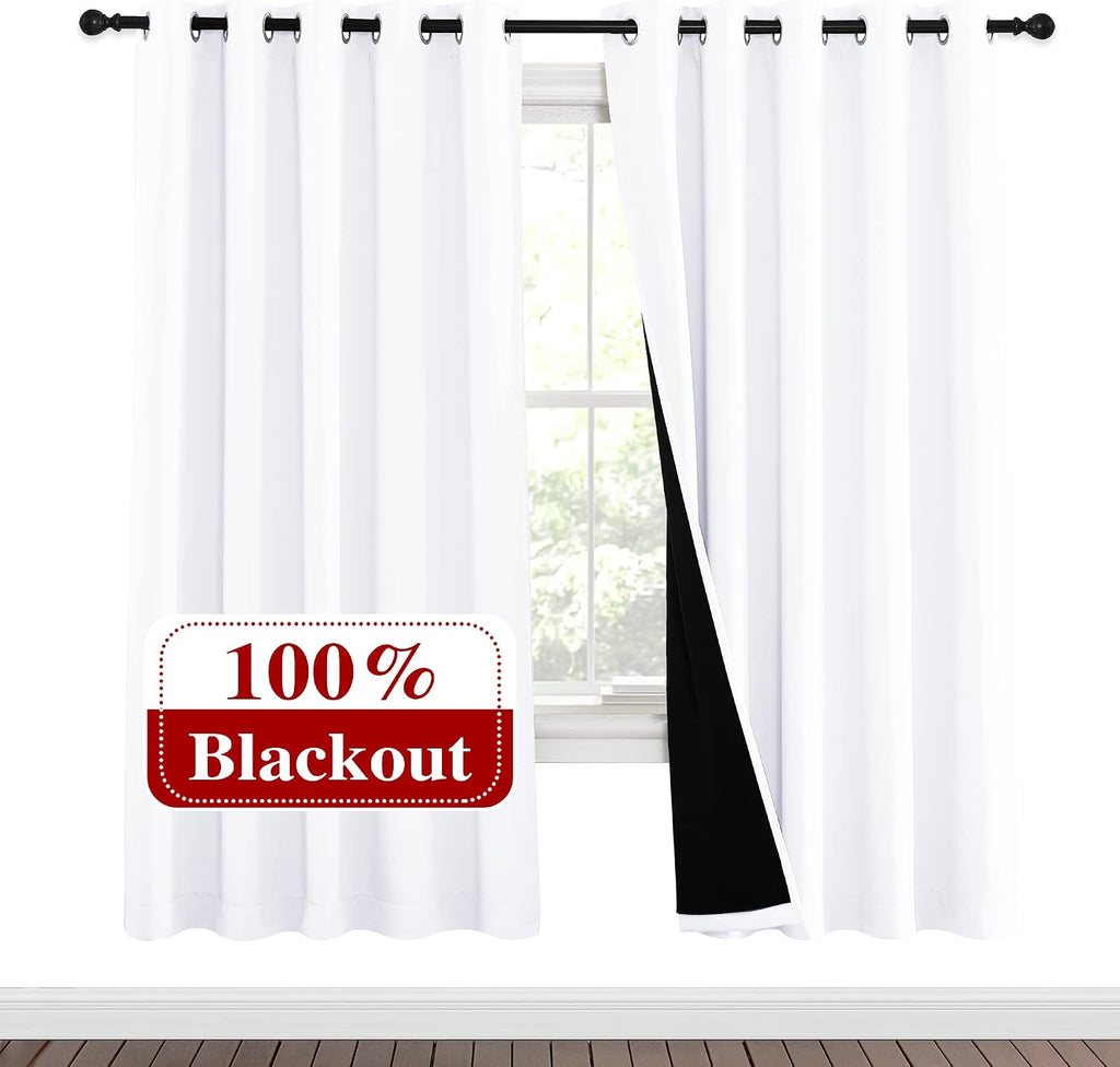 Nicetown 100% Blackout Window Curtain Panels, Full Light Blocking Drapes with Black Liner for Nursery, 72-inch Drop Thermal Insulated Drape…