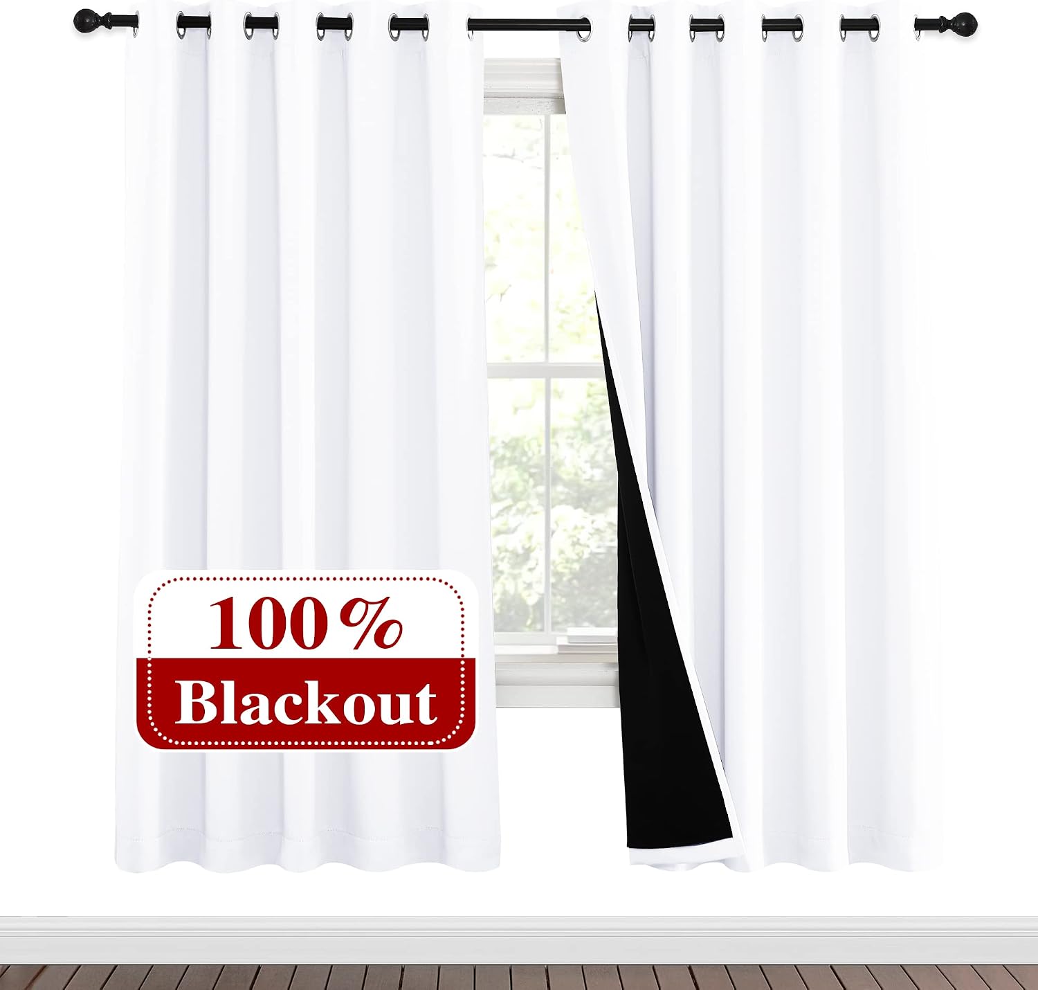 Nicetown 100% Blackout Window Curtain Panels, Full Light Blocking Drapes with Black Liner for Nursery, 72-inch Drop Thermal Insulated Drape…