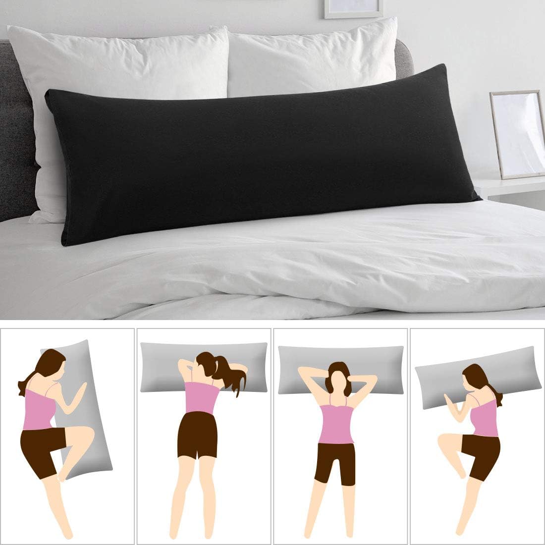 PiccoCasa Body Pillow Cover with Zipper Closure, Brushed Microfiber, Black (20"x54")