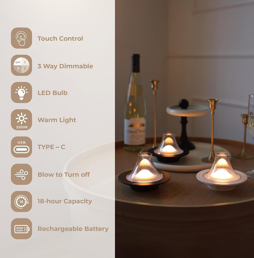 Owlpack Puff Cordless Rechargeable LED Table Lamp with Adjustable Dimmer - Black