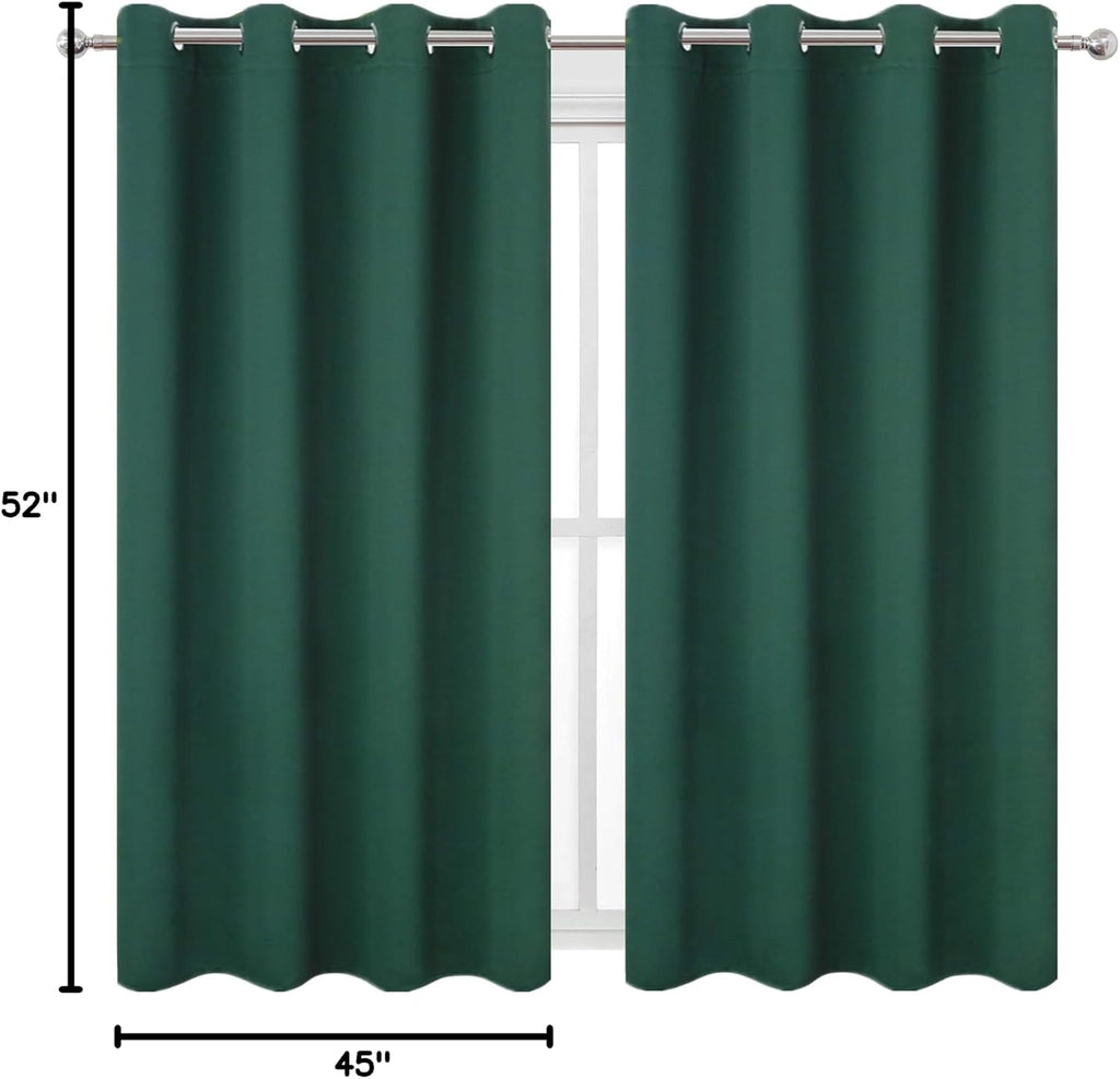 Lemomo Blackout Curtains 52 x 45 inch/Green Curtains Set of 2 Panels/Thermal Insulated Room Darkening Bedroom Curtains 45 inch Green
