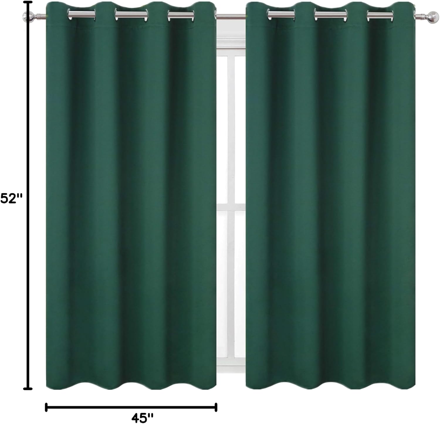 Lemomo Blackout Curtains 52 x 45 inch/Green Curtains Set of 2 Panels/Thermal Insulated Room Darkening Bedroom Curtains 45 inch Green