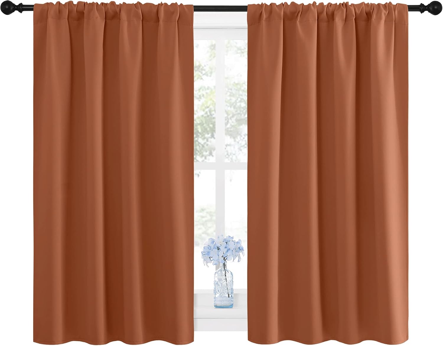 NICETOWN Blackout Curtains and Drapes - Thermal Insulated Solid Rod Pocket Blackout Draperies/Panels (Burnt Orange, 1 Pair, 42 by 48 inches)